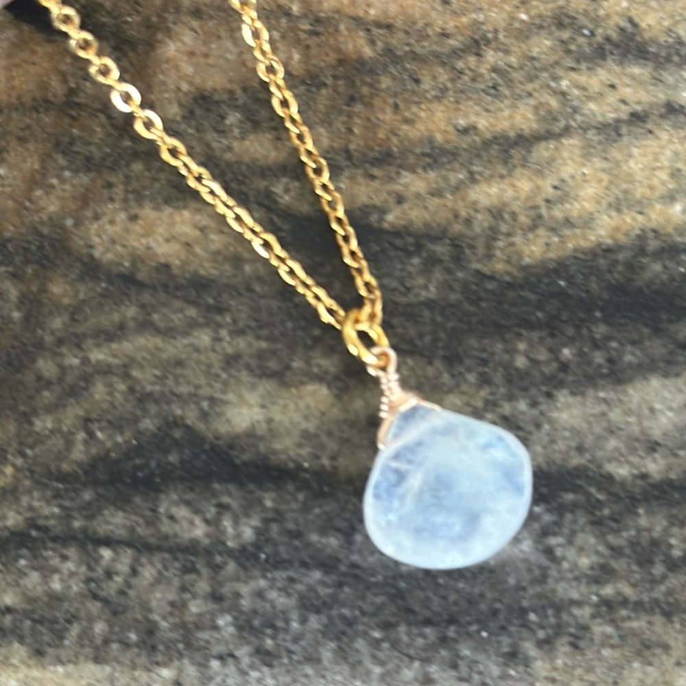 Sundance Charm Moonstone Rainbow Briolette Necklace, gold chain. New with tags!
